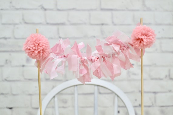 Pom Pom Cake Topper, Birthday Cake Topper, cake topper, girl cake topper, 1st cake topper, first cake topper, pom pom cake topper girl pink Il_570xn