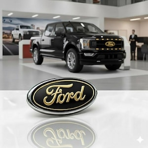 Ford 4.5" Inch (11.5x4.5cm) Emblem: Black Oval Chrome Logo for Ford Grille