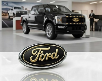 Ford 4.5" Inch (11.5x4.5cm) Emblem: Black Oval Chrome Logo for Ford Grille