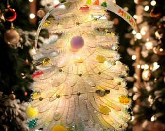 Hvfun Sapin De Noël En Verre à LED Avec Motif Vague, Lumières Rotatives à 7 Couleurs, 6 Fonctions Minuterie, Centre De Table De Vacances à Piles, Argenté