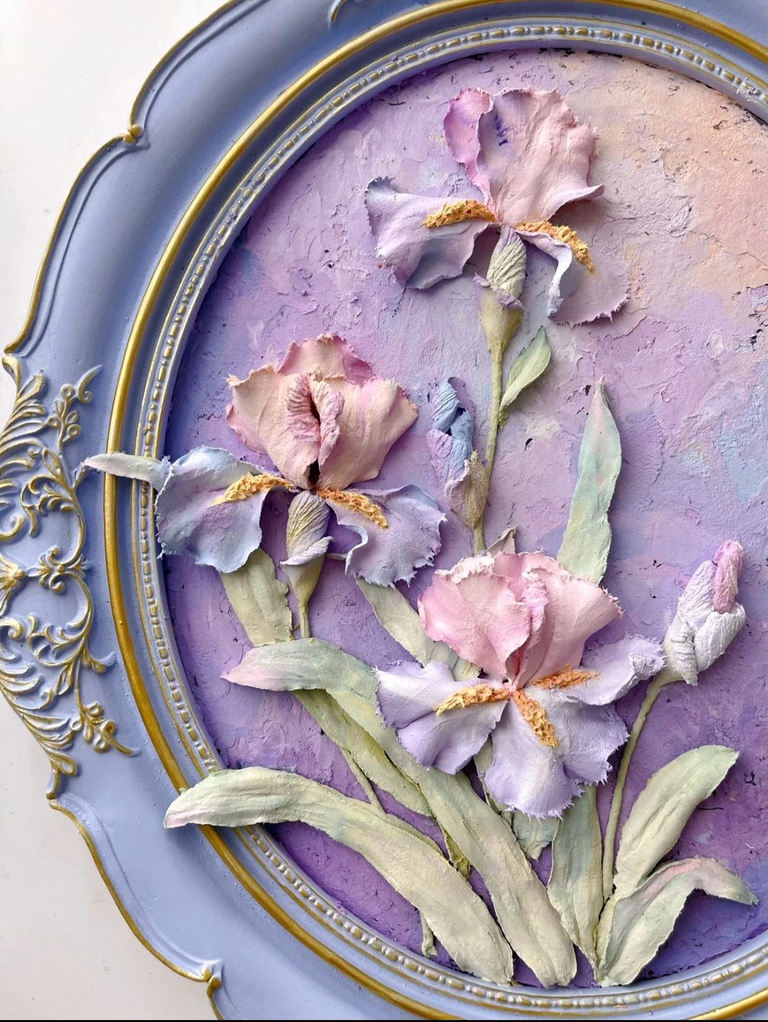 Iris Relief Wall Art | Original 3D Floral Painting | Handmade Textured ...