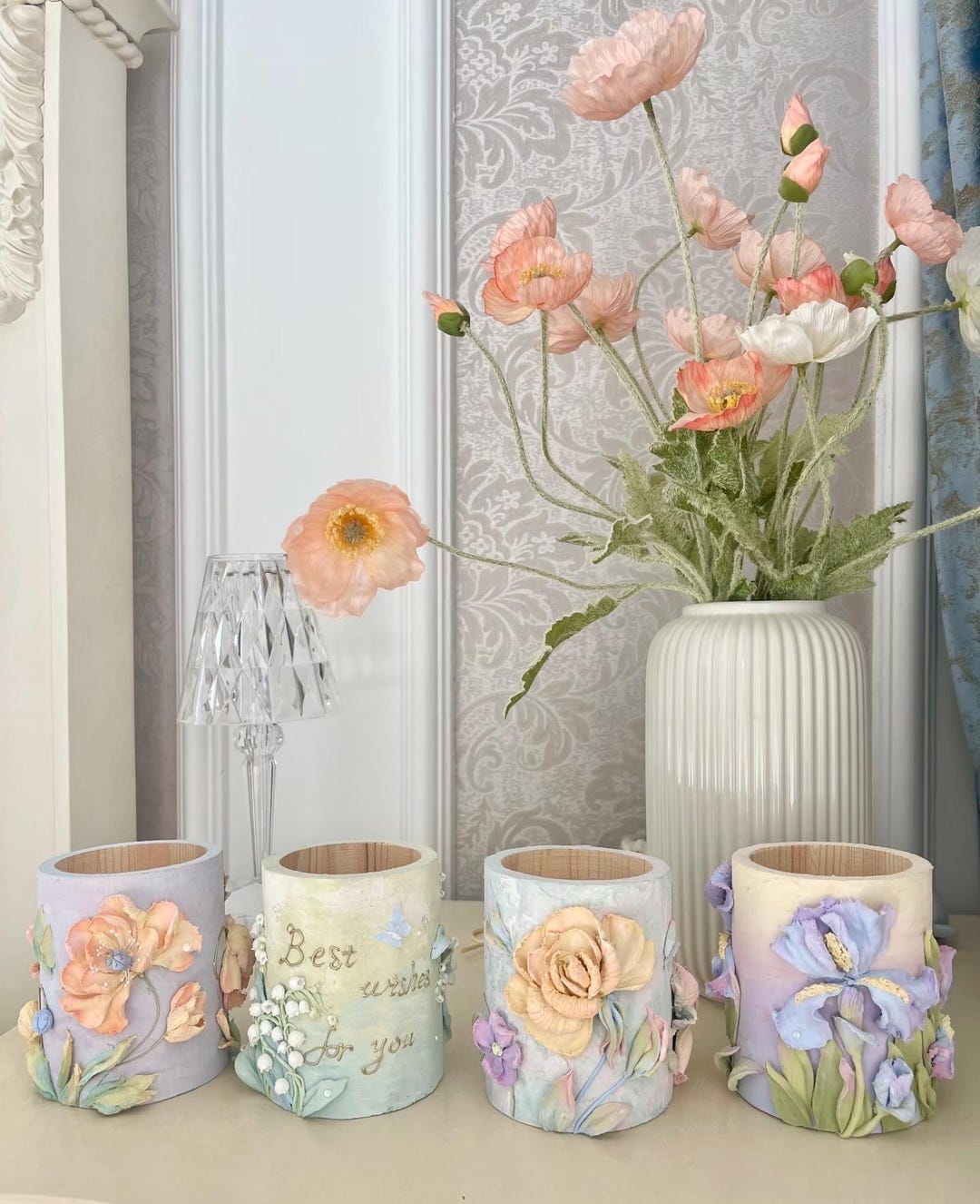 Handmade 3D Floral Sculpture Paste Pen Holder | Artistic Desk Organizer ...