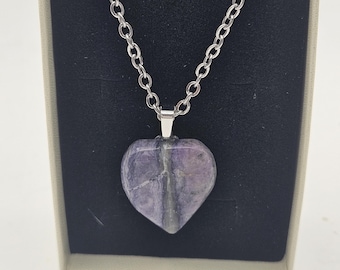 Handmade Lavender Swirl (Flourite-esque) Heart Necklace