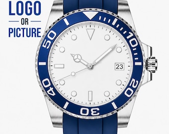 Custom Logo NH35 Automatic Dive Watch | Mod Submariner-Style | Personalized Dial | 40mm Stainless Steel Case | Custom Gift | Groomsmen Gift
