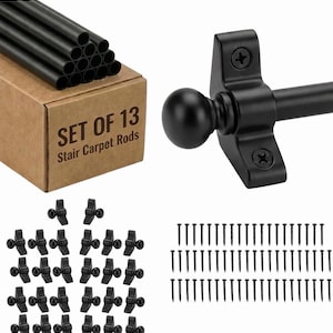 Set of 13 Tower Finial Stair Carpet Rods | Round Finial - Wrought Iron | Suitable for Carpet Runners Upto 70cm