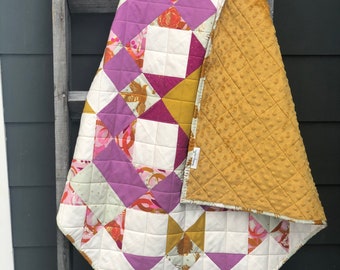 Handmade Quilt - 40" x 40" Crib Quilt with Minky backing