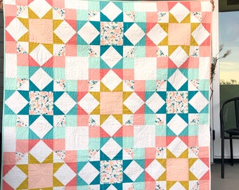 Journey Home Quilt Pattern-Instant PDF Digital Download with 5 Size Options and a Bonus Additional Design Layout Instruction