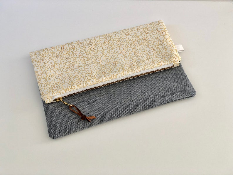 Handmade Modern Foldover Clutch Purse with Leather Trim and Designer Fabrics The Amelia