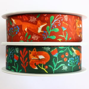 Kerstvossenlint, kerstlint met vossen, rustiek feestelijk lint, shabby chic Berisfords-kerstlinten, scrapbooking, cadeauverpakking