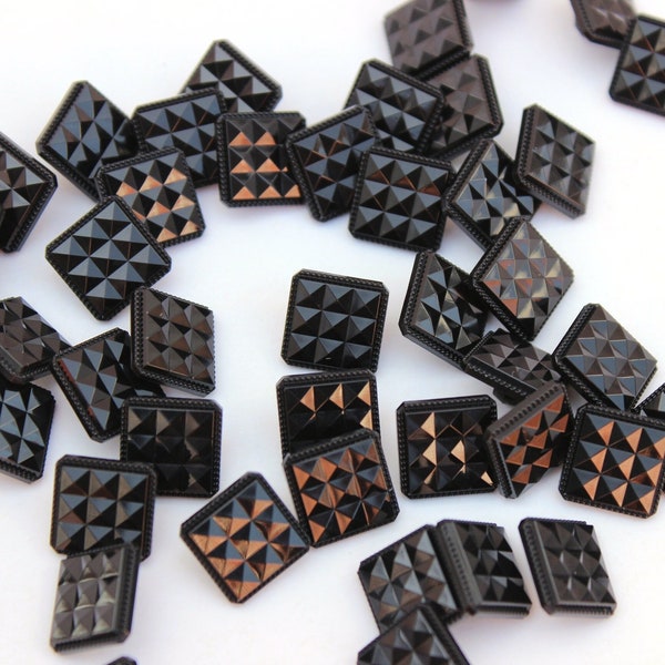 Glamourous black square buttons, black gem shank buttons, party dress buttons, prom dress buttons, UK sewing and craft supplies