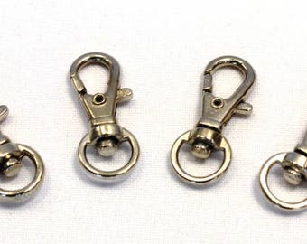 Mini swivel snap hooks - silver snap hooks, 8mm bag strapping, bag strap hooks, leather bag repairs, bag making hardware, alloy hooks