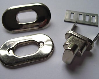 Silver twist locks, silver bag locks,silver turn locks, UK bag making supplies, purse notions, bag making hardware, Turn locks - silver,