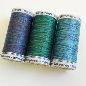 Variegated cotton thread, Gutermann variegated Sulky cotton, multicoloured sewing and embroidery thread, Shade 4016, mermaid thread image 2