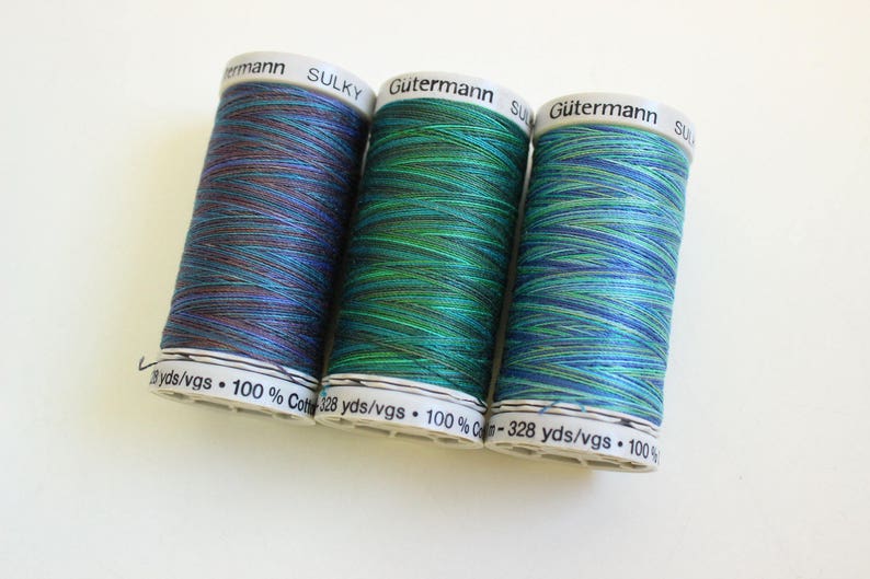 Variegated cotton thread, Gutermann variegated Sulky cotton, multicoloured sewing and embroidery thread, Shade 4016, mermaid thread image 2