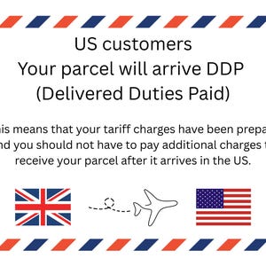 The image is a text-based illustration that provides information about US customers and their parcel deliveries. It states that the parcel will arrive DDP (Delivered Duties Paid) and that the customer's parcel duty charges have been prepaid, so they should not have to pay additional fees to receive their parcel after it arrives in the US.