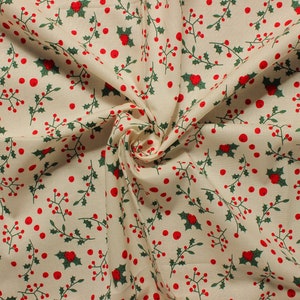 Christmas cotton fabric, holly fabric, festive berries Xmas cotton, traditional Christmas fabric, Rose and Hubble cotton UK Christmas fabric