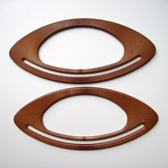 Oval Bag Handles, Pair of Oval Purse Handles, Brown Wooden Effect