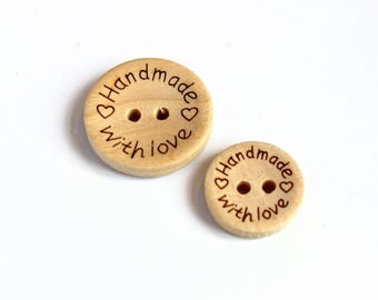 handmade with love buttons, buttons for handmade gift, handmade gift buttons, wooden buttons, baby gift buttons, buttons for knitwear, UK