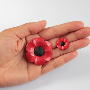 Botones con forma de amapola roja: 38 mm, artículos de costura con diseño de flores (paquete de 5)