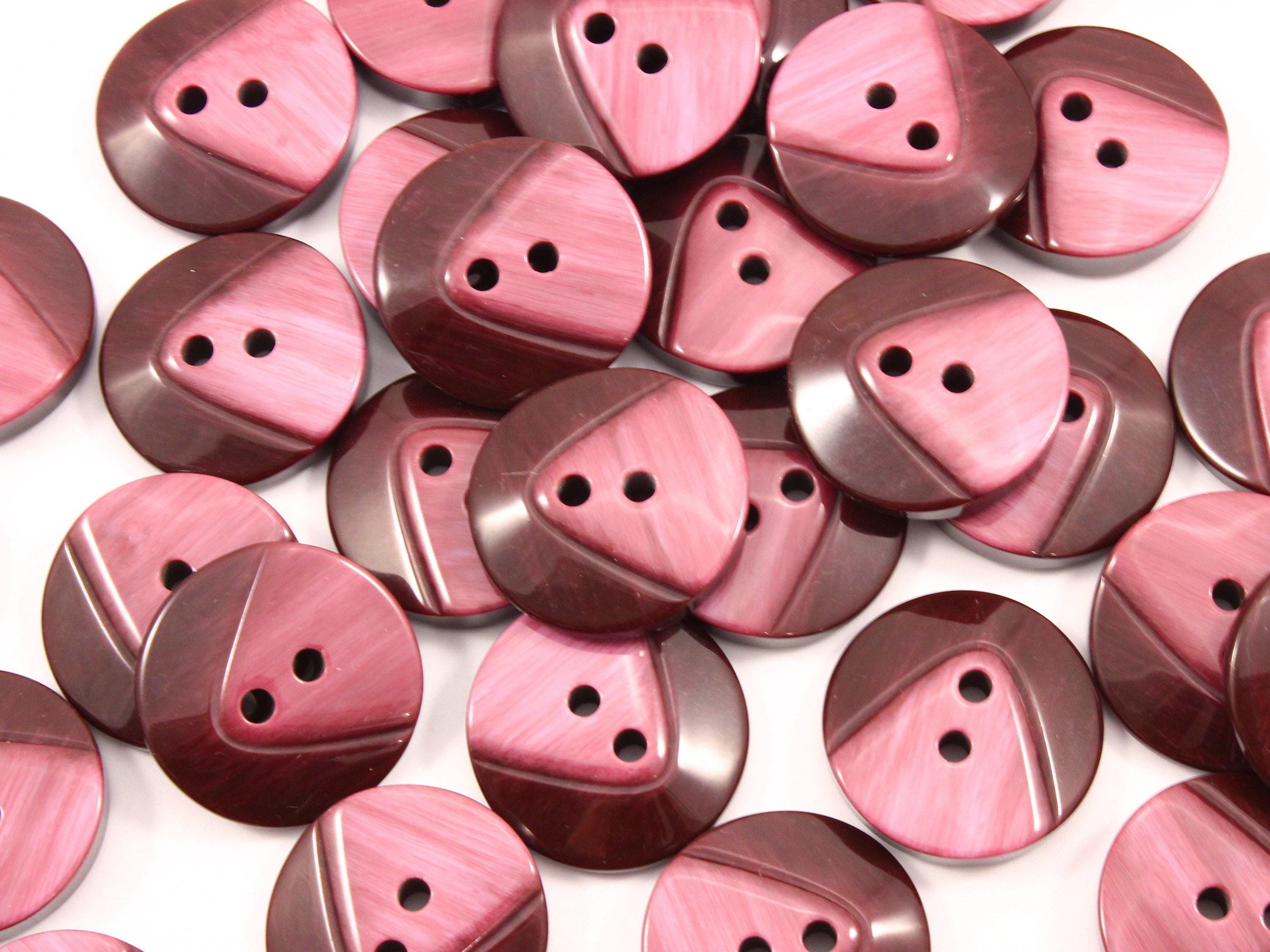 Lot De 5 Gros Boutons Vintage Rouges - Diamètre 2.4 Cm, Réf. 2901, Plastique, Occasion, France