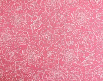 Bold pink roses cotton, dusky pink flowers fabric, Rose and Hubble cotton poplin, large print floral print cotton, quilting crafting UK