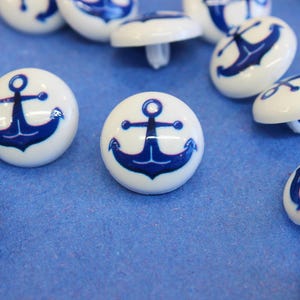 10x anchor buttons, blue nautical theme shank backing buttons, buttons for children and baby knits, UK sewing and knitting supplies