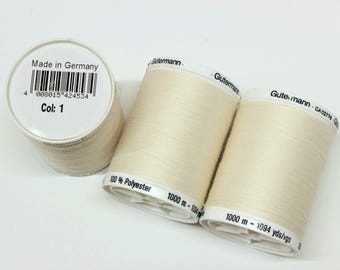 Gutermann sew all thread, cream Gutermann polyester thread, off white polyester sewing thread, UK sewing supplies,  Gutermann colour 1, UK