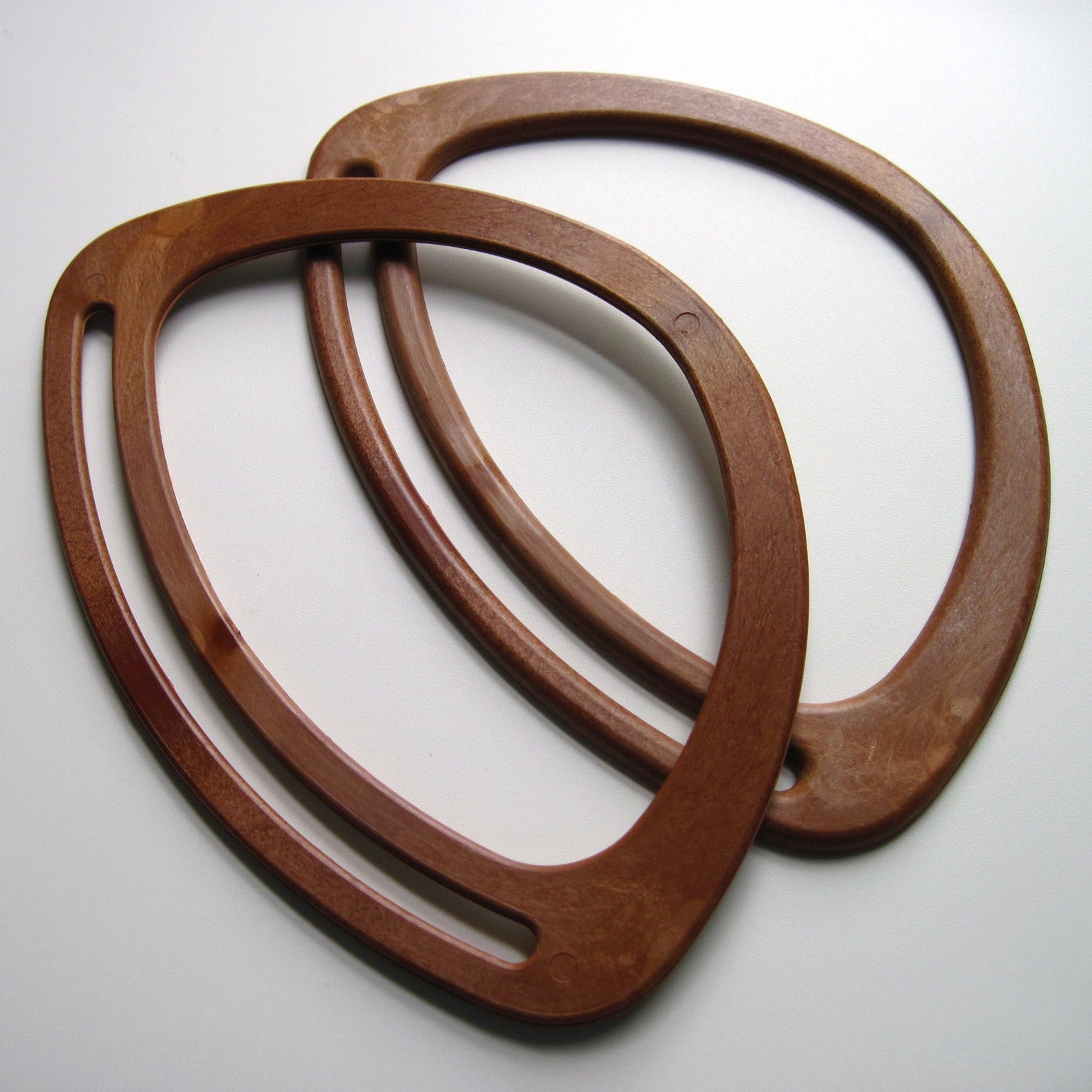 Bag Handles, Pair, Brown Wooden Effect, Triangle Bag Handles, Bag Making Supplies, UK Bag Making