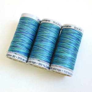 Hilo de algodón jaspeado, Gutermann Sulky algodón jaspeado, hilo de coser y bordar multicolor, tono 4016, hilo sirena