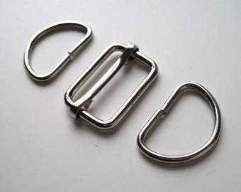 Silver Bag Strap Adjuster & D-Rings Set: 1 1/2" Bag Making Hardware