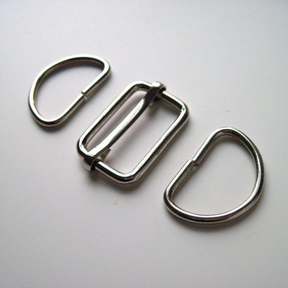 Silver Bag Strap Adjuster & D-Rings Set: 1 1/2" Bag Making Hardware
