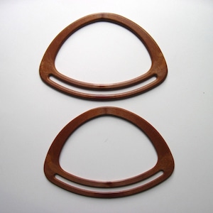 Bag Handles, pair, brown wooden effect, triangle bag handles, bag making supplies, UK bag making supplies, UK haberdashery, bag notions,