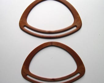 Asas para bolso, par, efecto madera marrón, asas triangulares para bolso, suministros para hacer bolsos, suministros para hacer bolsos en el Reino Unido, mercería en el Reino Unido, artículos para bolsos,