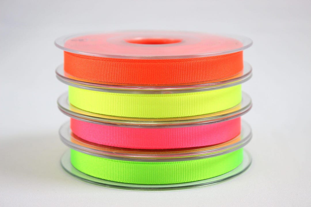 Fluro Ribbons Neon GREEN Ribbon, Fluorescent Green Ribbon, Hi Viz Ribbon, 10mm Neon ...