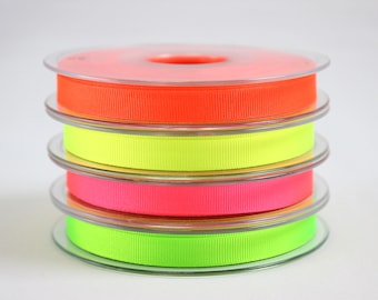 Neon ORANGE ribbon, fluorescent orange ribbon, hi viz ribbon, 10mm neon ribbon, neon trim, UK haberdashery, sewing supplies, UK shop