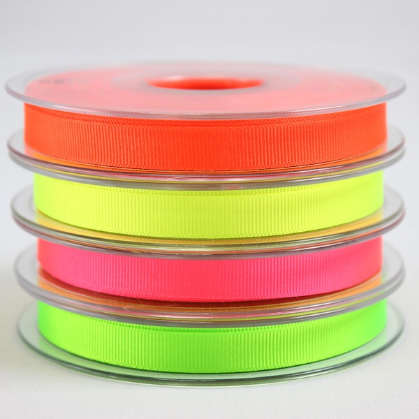 Neon ORANGE ribbon, fluorescent orange ribbon, hi viz ribbon, 10mm neon ribbon, neon trim, UK haberdashery, sewing supplies, UK shop