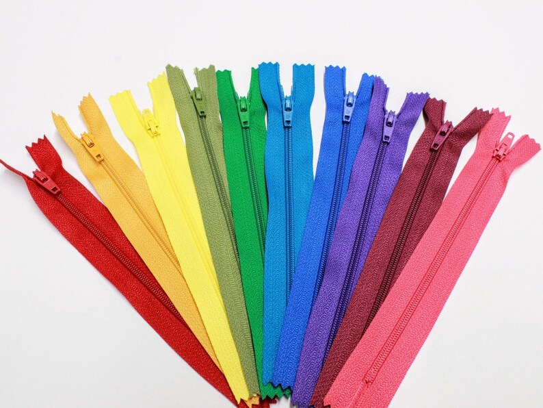 12" zips, 12 inch zips, 30cm assorted zippers, bag making supplies, dressmaking zips, cushion zips, uk craft and sewing supplies image 2