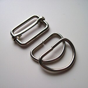 1" Bag slider & D rings set silver, bag making supplies, bag handles, bag strap adjuster, bag making hardware, purse notions, UK SHOP image 2
