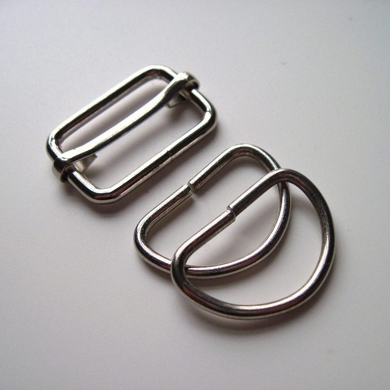 1" Bag slider & D rings set silver, bag making supplies, bag handles, bag strap adjuster, bag making hardware, purse notions, UK SHOP image 2
