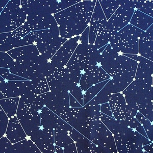 Stars and constellations cotton fabric, 100% cotton, zodiac print cotton, Rose and Hubble navy stars, UK astronomy celestial poplin fabric