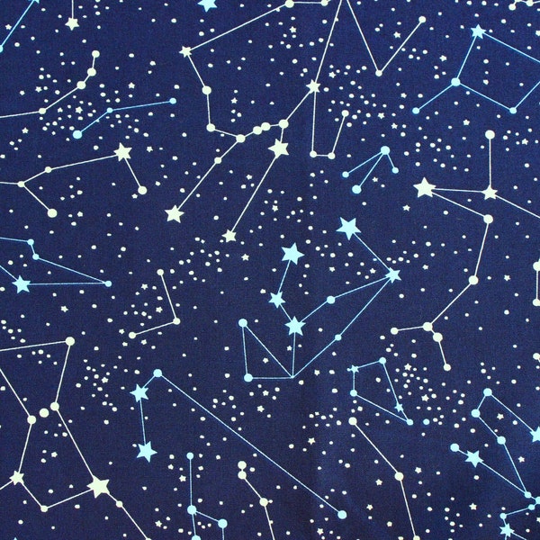 Tissu en coton étoiles et constellations, 100 % coton, coton imprimé zodiaque, étoiles bleu marine Rose et Hubble, tissu en popeline céleste astronomie britannique