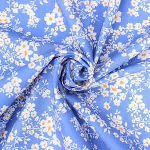 Blue floral cotton, pure cotton flowers fabric, Rose and Hubble cotton poplin, botanical floral print cotton, quilting and crafting fabric,