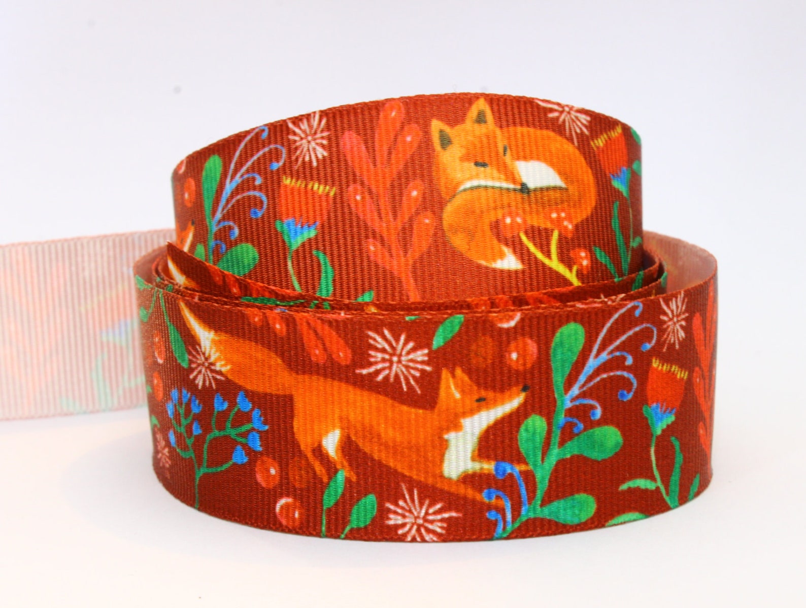Christmas fox ribbon Xmas ribbon with foxes rustic festive Etsy