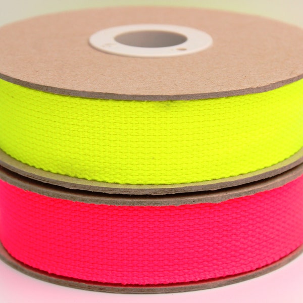 Neon YELLOW cotton webbing, bright YELLOW bag strap, repair replacement bag handles, fluorescent yellow belt fabric, bag making supplies, UK