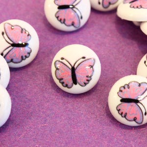 10x BUTTERFLY buttons, cute butterfly shank backing buttons, buttons for children and baby clothes, UK sewing and dressmaking supplies