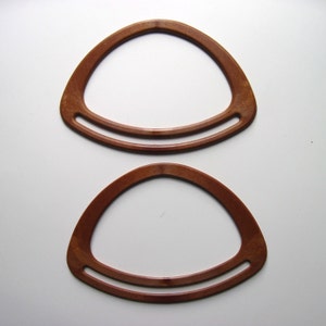Bag Handles, pair, brown wooden effect, triangle bag handles, bag making supplies, UK bag making supplies, UK haberdashery, bag notions,