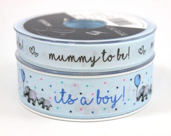 Mummy to be ribbon, baby shower decorations, gender reveal ribbon, gift wrap for baby shower, baby boy ribbon, UK party decorations shop