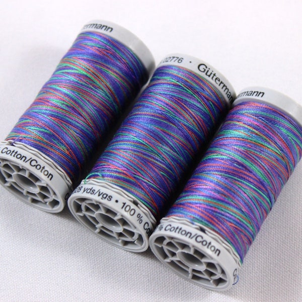 Rainbow thread, mermaid variegated cotton thread, Gutermann variegated Sulky cotton, multicoloured sewing and embroidery thread, Shade 4109