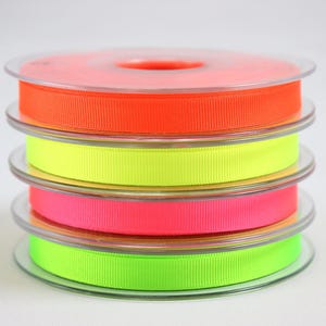 Neon YELLOW ribbon, fluorescent yellow ribbon, hi viz ribbon, 10mm neon ribbon, neon trim, UK haberdashery, sewing supplies, UK shop