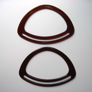 Amber bag Handles, pair of bag handles, amber triangle bag handles, bag making supplies, purse notions, UK supplies shop, UK haberdashery